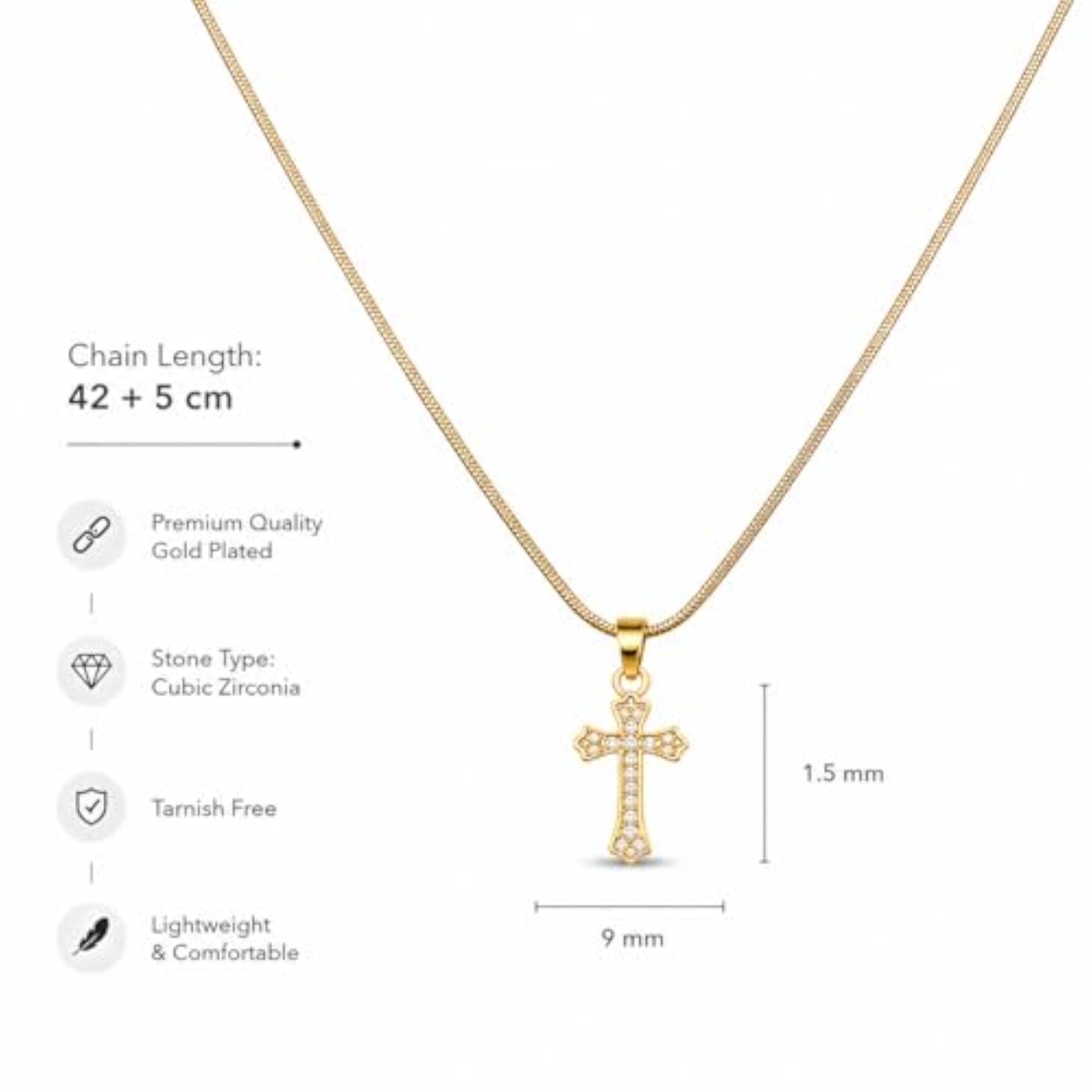 Gold Tone Cross Pendant Necklace for Women